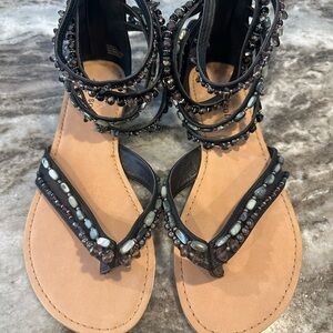 Zigi Soho Talia Embellished Black Beaded Sandals Size 7.5